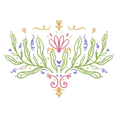 Vector black flowers icon, illustration silhouette image ,botanical lines art flower, Minimalist contour drawing of flower. line drawing of flower botany.Hand drawn sketch of flower with leaves.