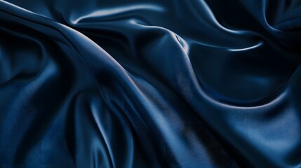 Fototapeta premium Mesmerizing close up of a blue satin fabric with a smooth flowing texture and graceful cascading folds and curves