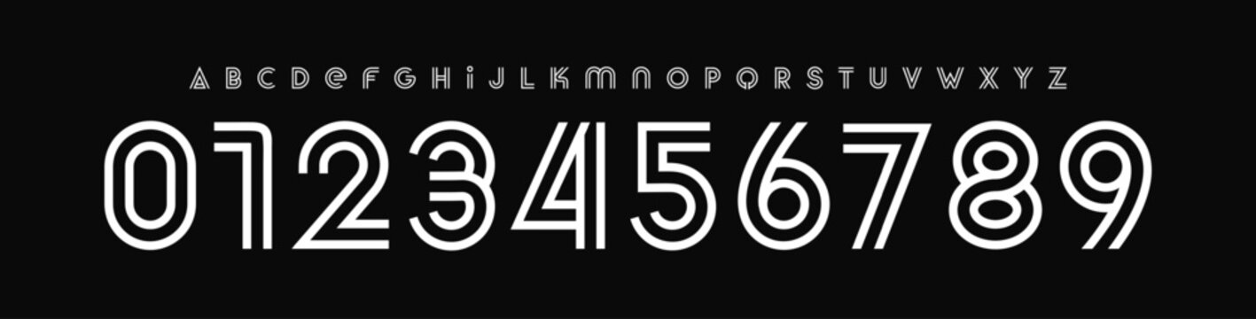 Modern deco alphabet, elegant line font, striped monoline typography, retro fashion typeface, luxury logo numbers, editorial branding style, beauty design letters. Vector typeset
