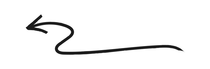 Handwritten black curved arrow . Arrow drawn by hand with line