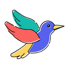 Colorful flying bird illustration with vibrant wings on a white background