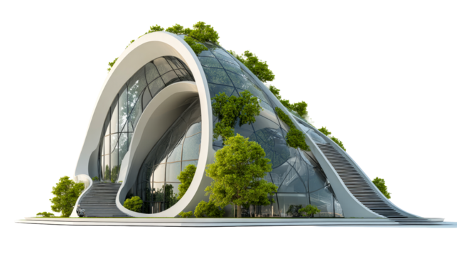 Modern architectural design with greenery integrated into structure