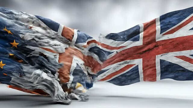 Tattered eu and uk flags