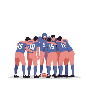 Team huddle before kickoff, vector art illustration of players  
