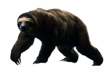 Sloth walking on a transparent background in a natural pose