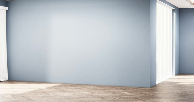 Mockup blue light room minimal with modern wood panels wall background 3D illustration rendering