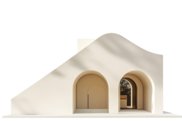 Minimalist architecture model with arches and shadows in an isolated scene