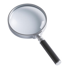 Close-up of a magnifying glass on a transparent background.