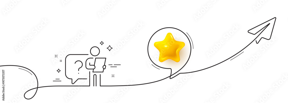 Poster search employee line icon. continuous line with share plane. interview candidate sign. question mark