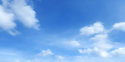 Serene blue sky filled with fluffy white clouds creates peaceful atmosphere, perfect for summer day. gentle cloud clusters float gracefully, inviting relaxation and tranquility