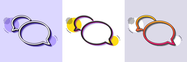 Messenger line icon. Halftone dotted pattern. Gradient icon with grain shadow. Speech bubble sign. Chat message symbol. Line messenger icon. Various designs. Vector