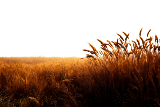 Golden grass field swaying under sunset glow in quiet landscape