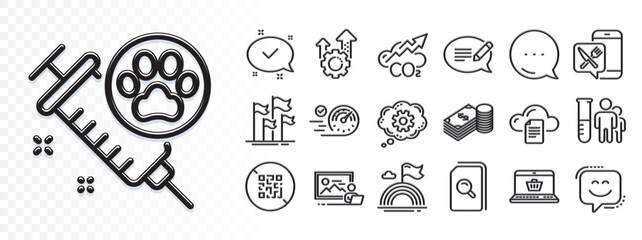 Seo gear, Flags and Speedometer line icons for web app. Glare of light effect. Message icon. Pack of Food app, Message, Search files pictogram icons. Vector