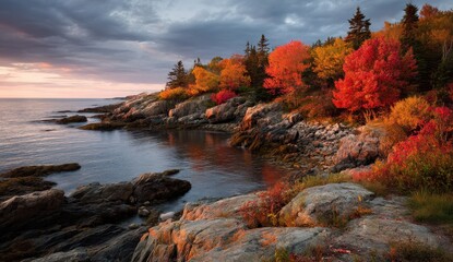 Autumn Sunset on a Rocky Coastline