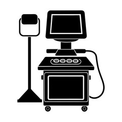 Naklejka premium Silhouette of medical equipment with a screen and a stand on a white background image style design