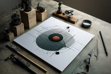 Minimalist Geometric Art Print with Abstract Shapes and a Touch of Orange