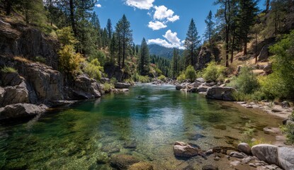 Fototapeta premium Crystal-Clear River in a Mountain Valley