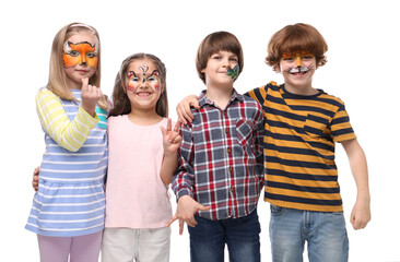 Obraz premium Group of kids with colorful face paintings on white background