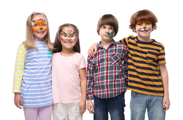 Obraz premium Group of kids with colorful face paintings on white background
