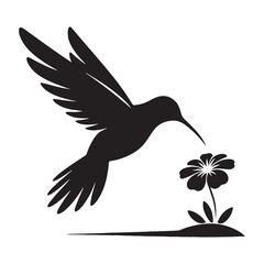 Frozen Flutter Hummingbird silhouette in mid-air – Hummingbird illustration – Minimalist Hummingbird vector – Bird silhouette

