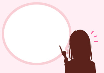 人差し指をさして話す女性　シルエット　吹き出し