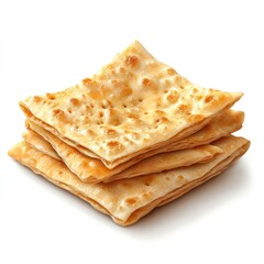 Fototapeta premium Stacked traditional flatbreads or crackers with a flaky crisp texture on a bright white background Assortment of healthy natural and ethnic baked goods like pita lavash naan paratha or tortilla