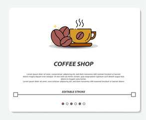 Coffee Logo With Beans and Cup Simple Vector Editable Stroke