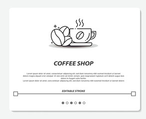 Coffee Logo With Beans and Cup Simple Vector Editable Stroke