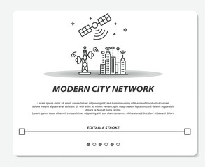 Modern City Network With Satelite Logo Simple Vector Editable Stroke