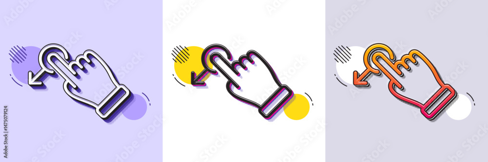 Poster drag drop gesture line icon. halftone dotted pattern. gradient icon with grain shadow. slide arrow s