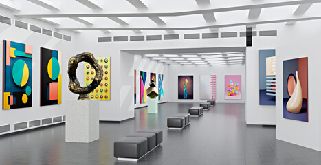 3D illustration with an art gallery
