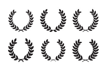 A gold laurel wreath set is a vector illustration with leaf patterns, an award symbol, and a decorative design element