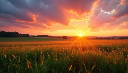 Sunrise over a field, showcasing the longer daylight hours of daylight savings , flowers, golden hour, long shadows