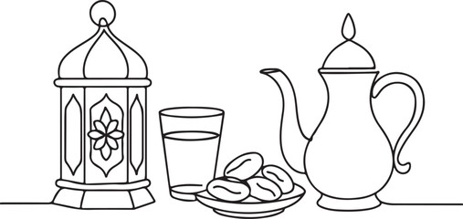Islamic Lantern and Food Line Drawing