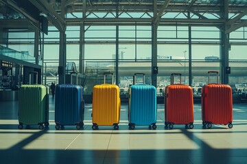 Colorful suitcases in airport terminal