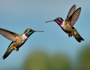 Two Hummingbirds Flying in Sky