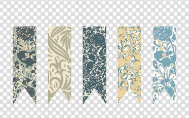 Vintage Floral Washi Tape Set &ndash; Decorative Botanical Pattern Strips for Journaling, Scrapbooking, and Craft Projects, Transparent PNG.