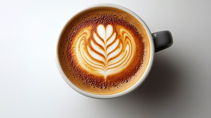 Latte art of tulip from above in a gray mug