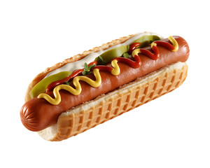 Hot Dog with Waffle Bun and Condiments Isolated on Transparent Background  