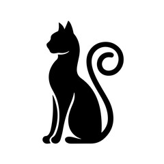 Stylized Cat Silhouette with Spiral Tail: Elegant Feline Icon for Artistic Designs