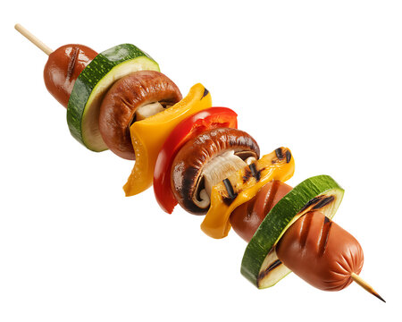 Grilled Hot Dog Skewer with Colorful Vegetables Isolated on Transparent Background