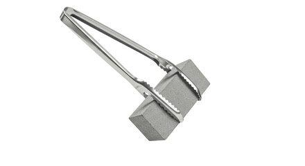 Isolated Ice Tongs Holding Ice Cube