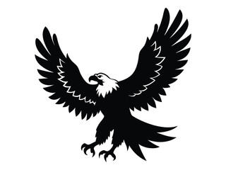 Bald Eagle Attack Pose Silhouette Vector,  Eagle is flying.