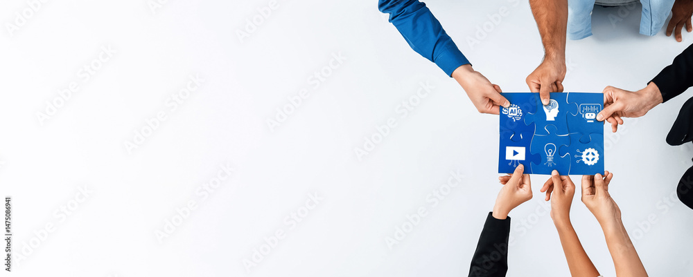 Leinwandbilder a dynamic scene showcasing diverse hands collaboratively engaging with a blue background filled with