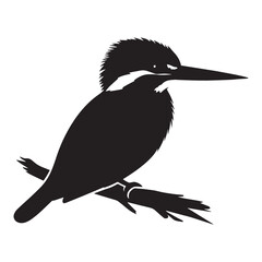 Kingfisher silhouette poised for the catch – Kingfisher illustration – Minimalist Kingfisher vector – Bird silhouette

