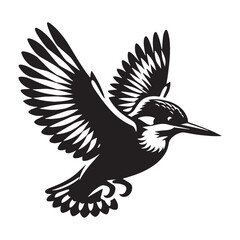 Streamside Kingfisher silhouette in stillness – Kingfisher illustration – Minimalist Kingfisher vector – Bird silhouette

