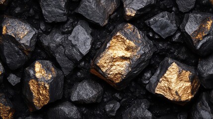 Close-up view of dark rocks with flecks of gold.