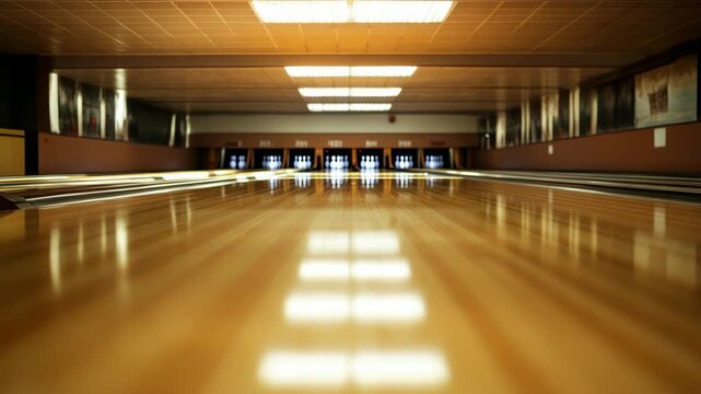 Bowling Alley Perspective, Immersive View of the Lanes and Pins Setup
