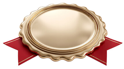 Gold award seal with red ribbons for recognition or achievement