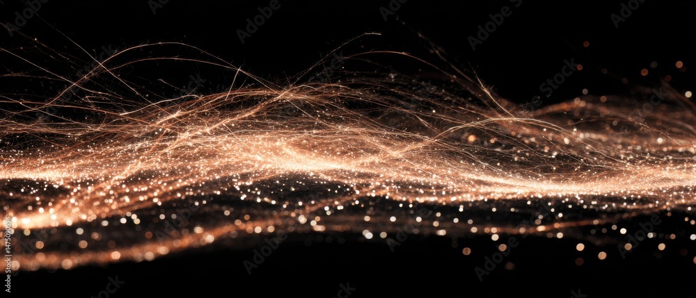 Poster abstract golden light trails flow across black background in elegant motion and bokeh effect creatin